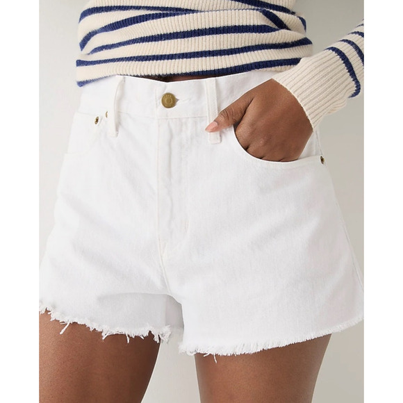 J Crew Relaxed Denim High Rise Frayed Hem Shorts US Women's 24 New - Picture 1 of 8